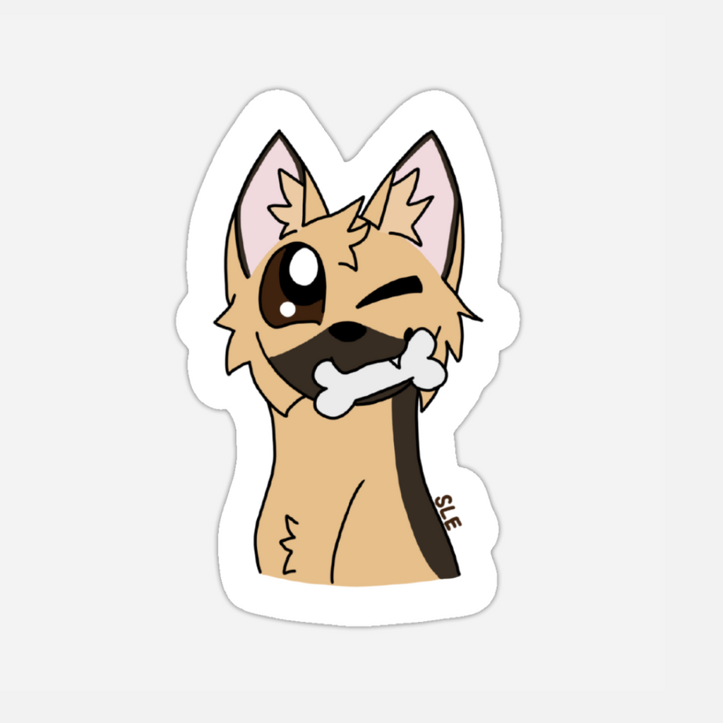 Cartoon dog with a bone on a white background