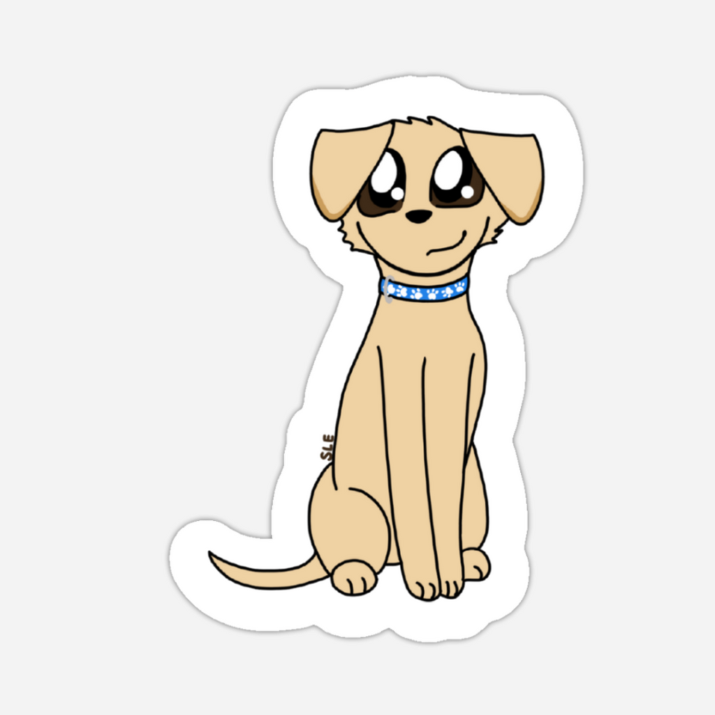 Cartoon dog with a blue collar on a white background