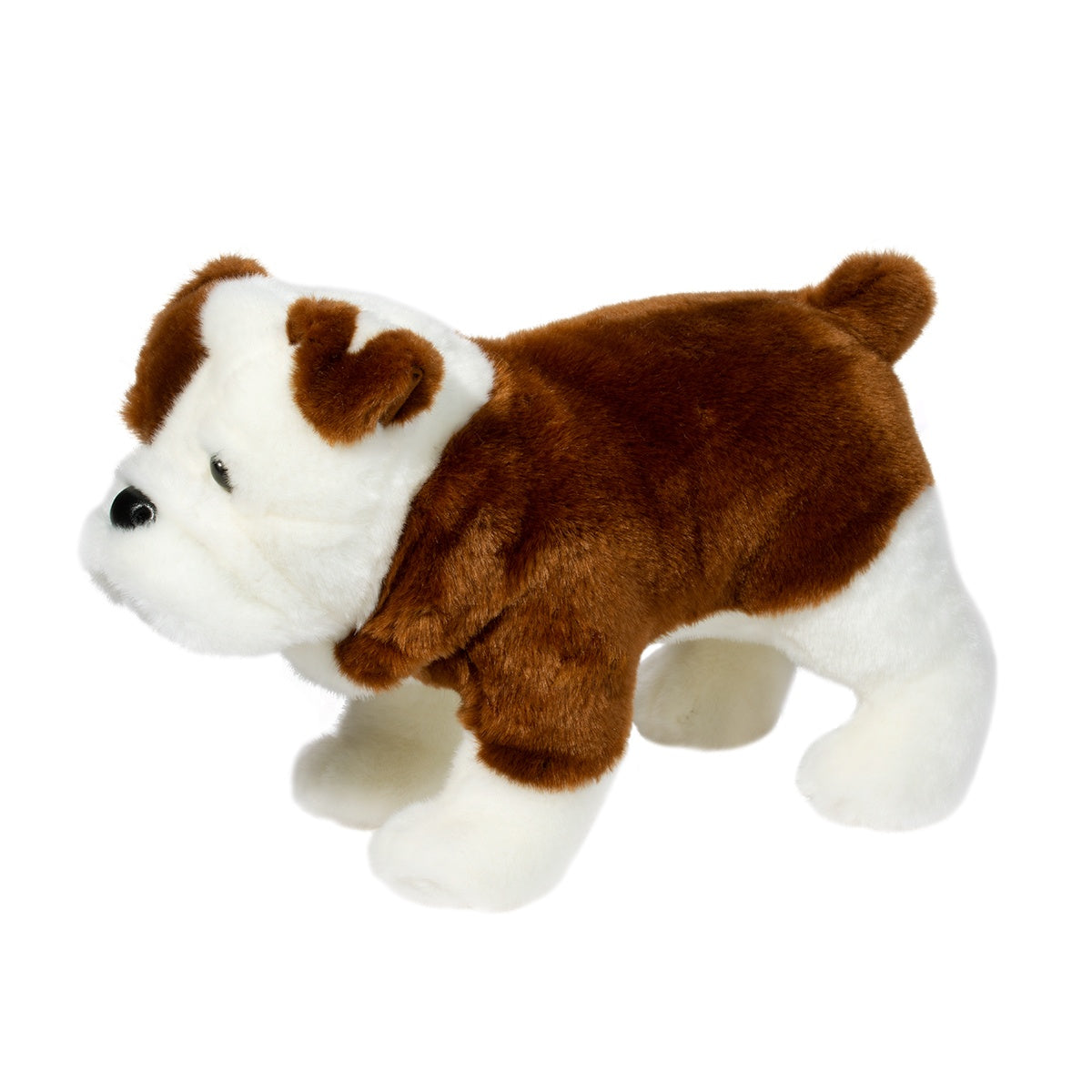 Plush toy bulldog on a white background