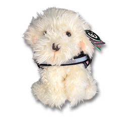 Labradoodle Plushie - Living Nature Brand - Emotional Support Stuffed Animal wearing a pink emotional support vest - front view - essa gear