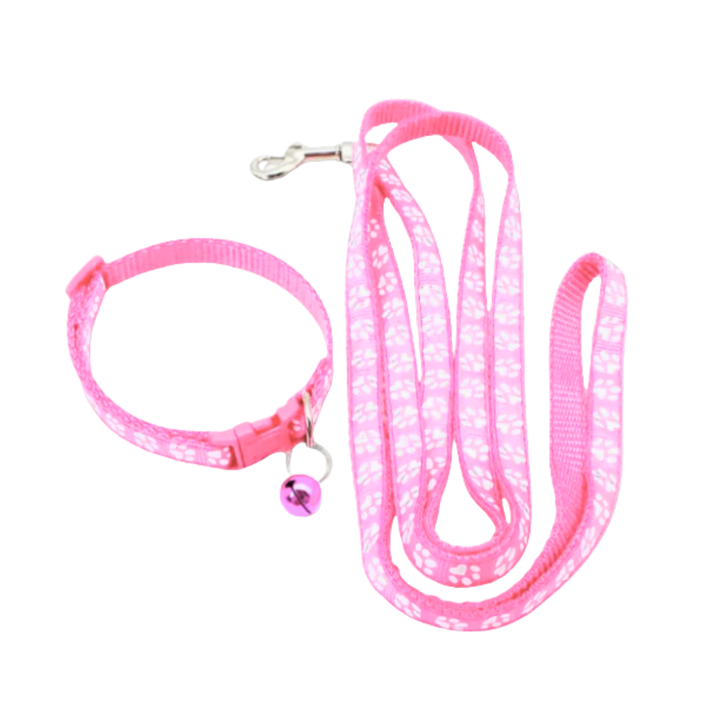 Pink dog collar and leash set on a white background