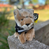 Lion Cub plushie wearing a black emotional support vest - ESSA gear