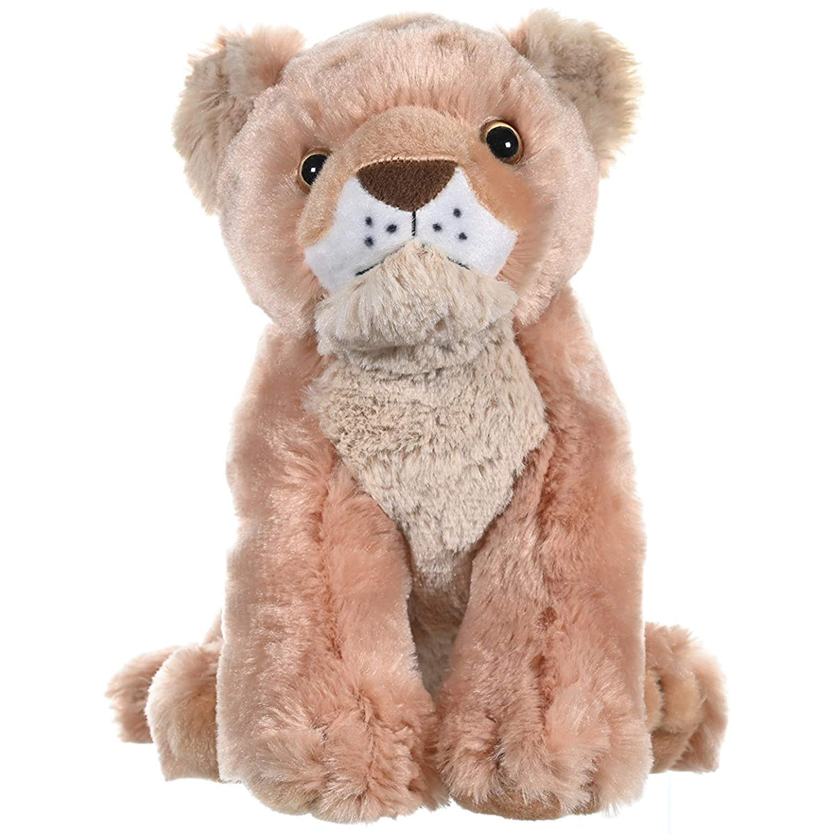 Plush toy lion with a white muzzle on a white background