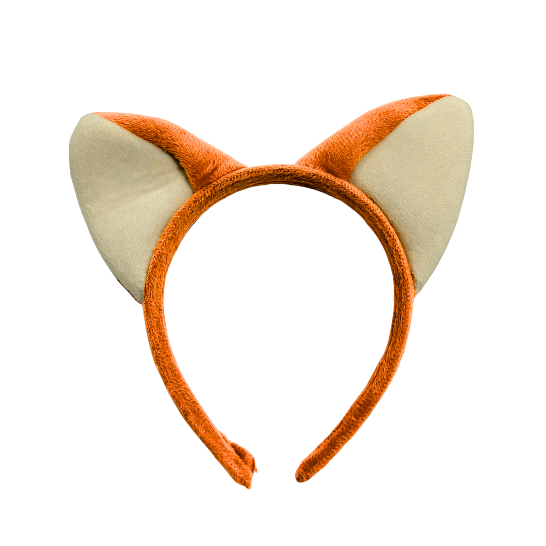 Orange and beige fox ears headband on a white background