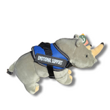 Living Nature Plushie White Rhino wearing a blue emotional support harness