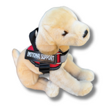 Mandy Yellow Lab by Douglas Dog front view of plush dog wearing red essa vest