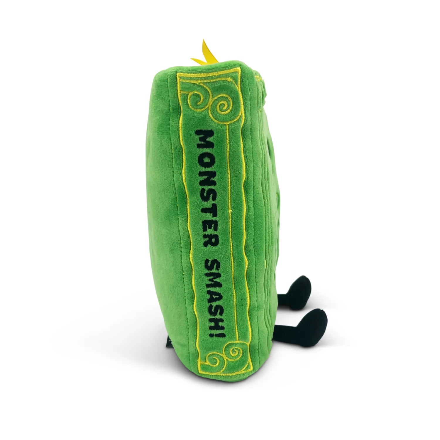 Green plush toy with 'Monster Smash!' text on a white background