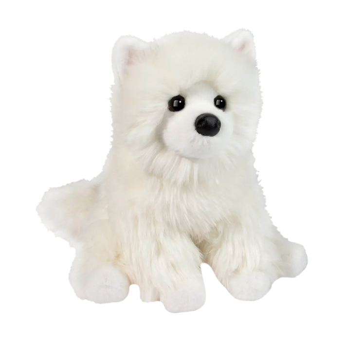 White plush dog toy on a white background