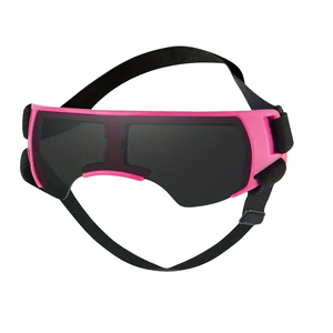 Pink and black goggles on a white background