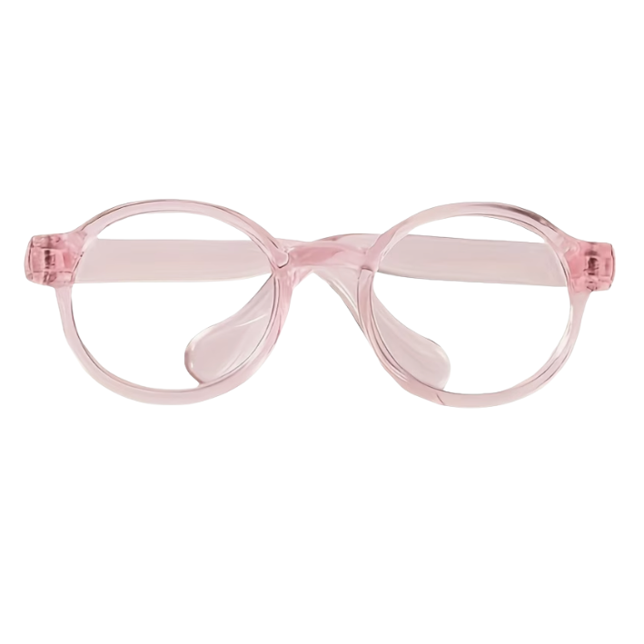 Pink eyeglasses on a white background