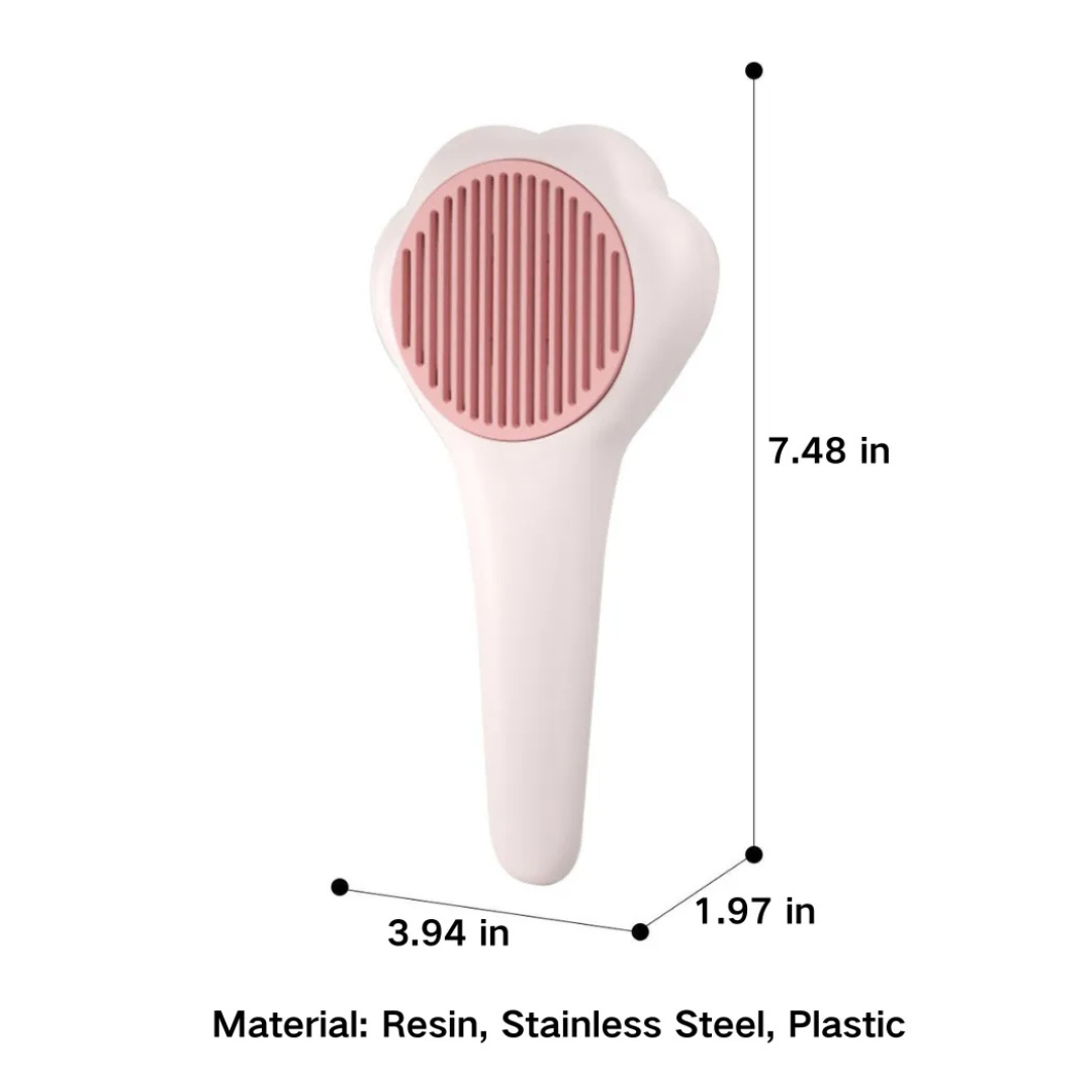 White and pink hair straightener with measurements and material details on a white background