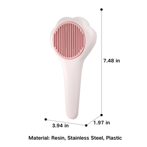 White and pink hair straightener with measurements and material details on a white background