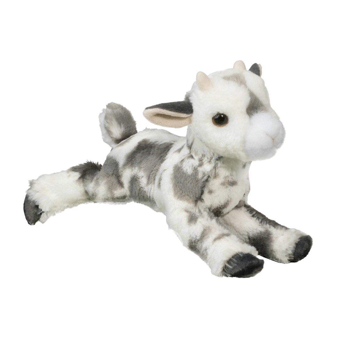 Plush toy goat on a white background
