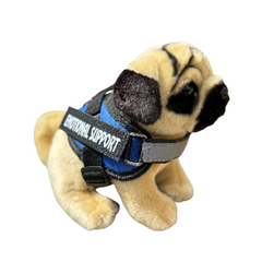 Emotional Support Stuffed Animal - ESSA - Living Nature - Pug Plush Dog. Blue Emotional Support Vest. ESSA gear