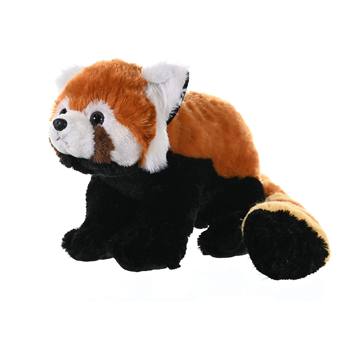 Plush toy red panda on a white background