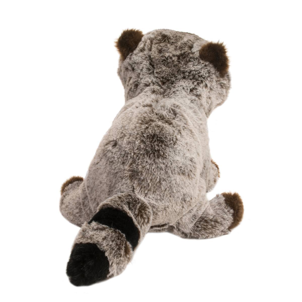 Plush raccoon toy on a white background
