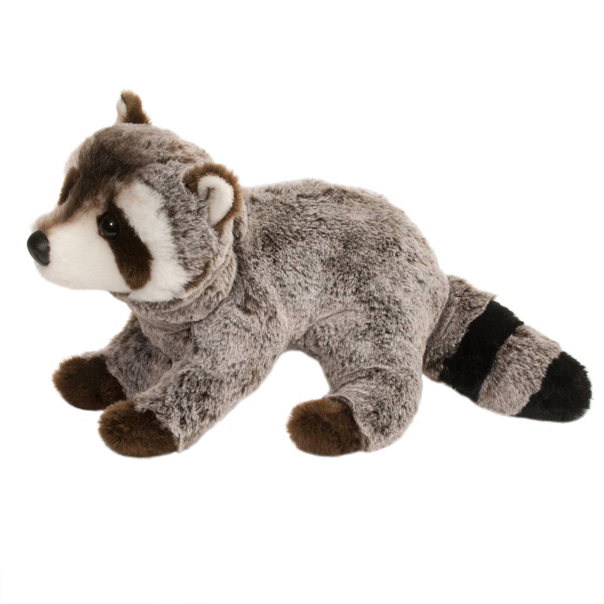 Plush raccoon toy on a white background