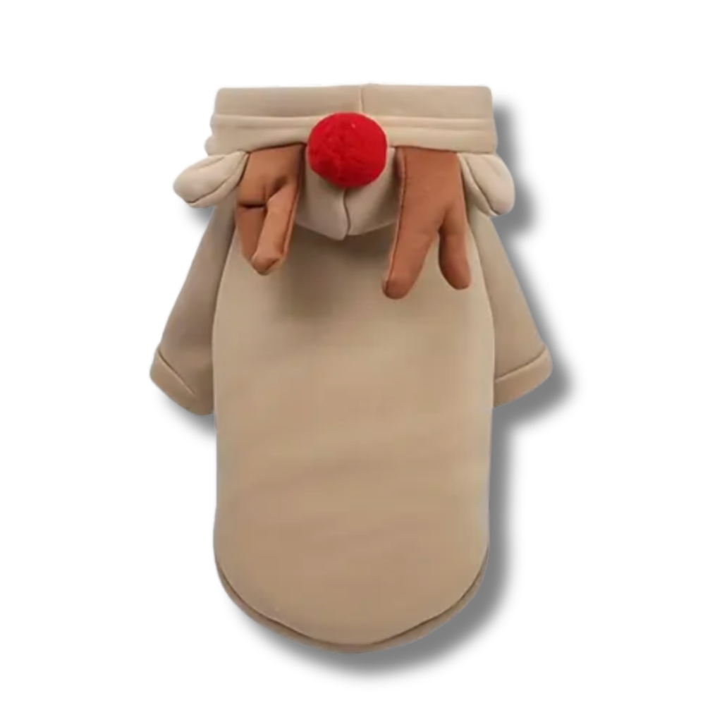 Dog sweater with reindeer design on a white background