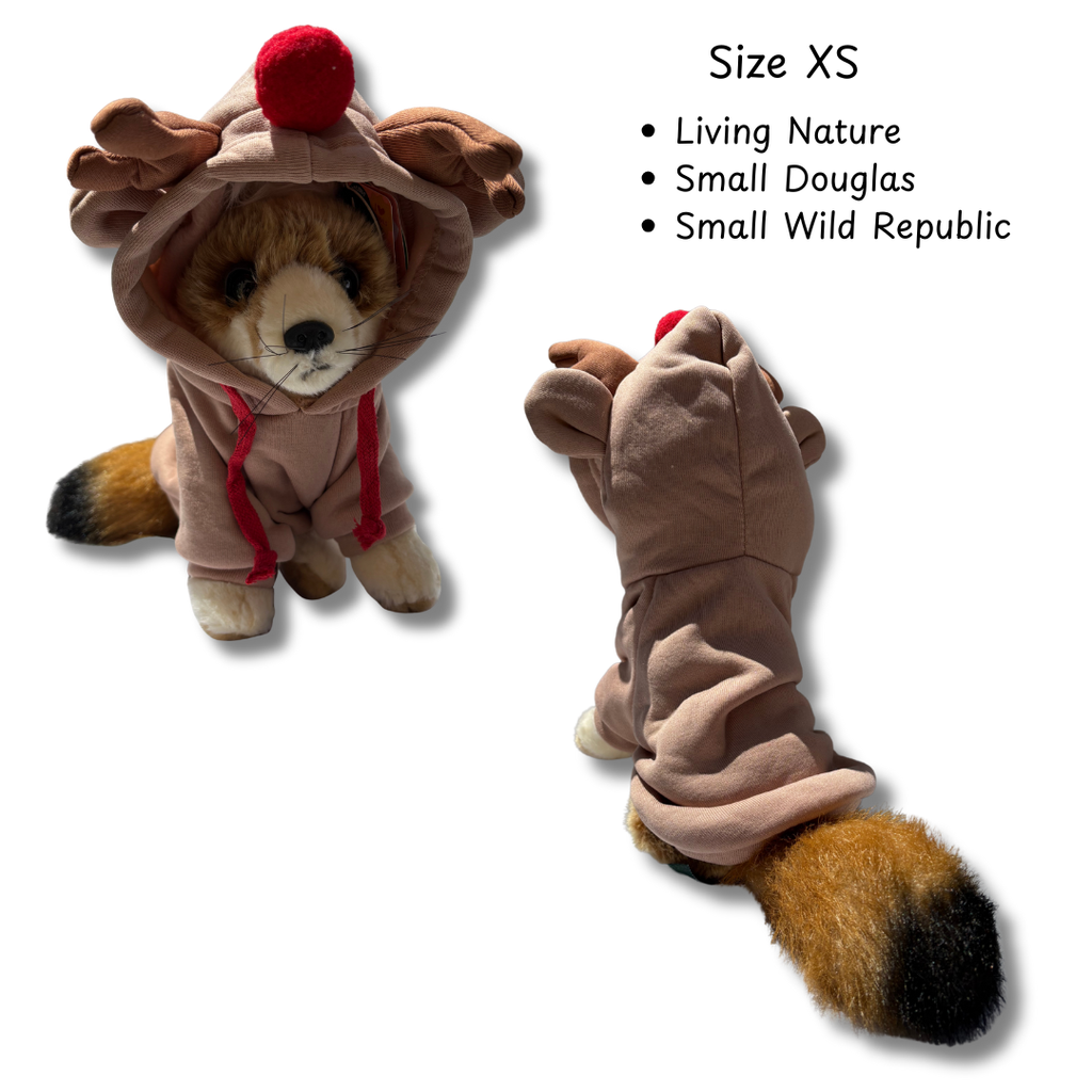 Small plush toy with Reindeer costume on a white background