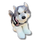 Sasha Husky by Douglas Dog Plush dog standing front view wearing pink emotional support harness