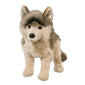 Plush toy wolf on a white background