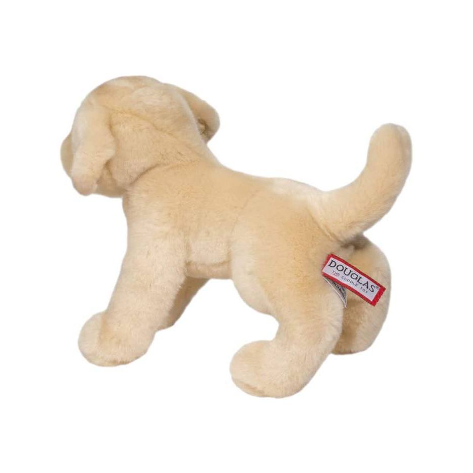 Beige plush dog toy with a Douglas tag on a white background