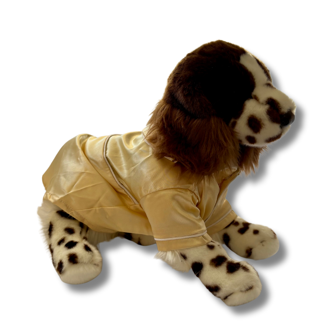 Springer Spaniel Plushie wearing yellow pyjamas