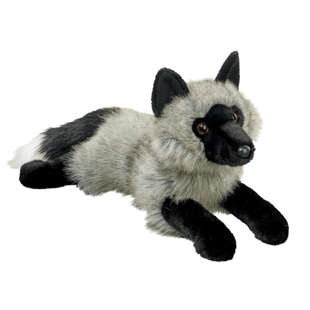 Plush toy resembling a fox on a white background