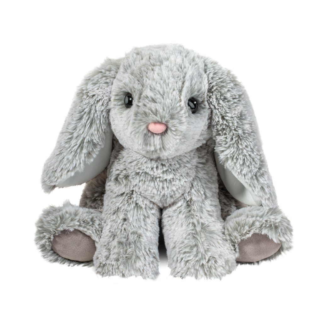Stormie Soft Gray Bunny by Douglas Cuddle Toy sitting with a white background