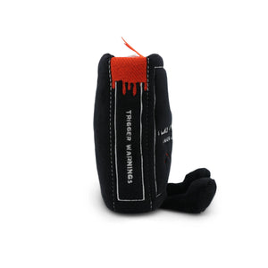Black and red object with text on a white background