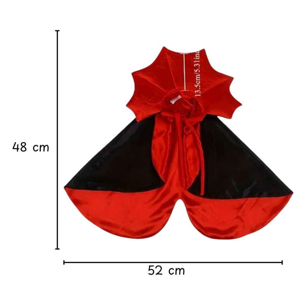 Red and black costume with measurements on a white background