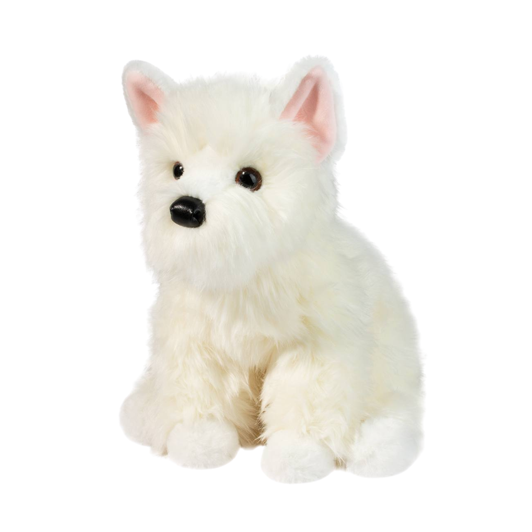 White plush dog toy on a white background