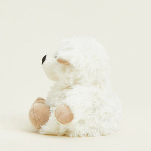 White teddy bear with brown paws on a light gray background