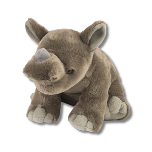 Plush rhino toy on a white background