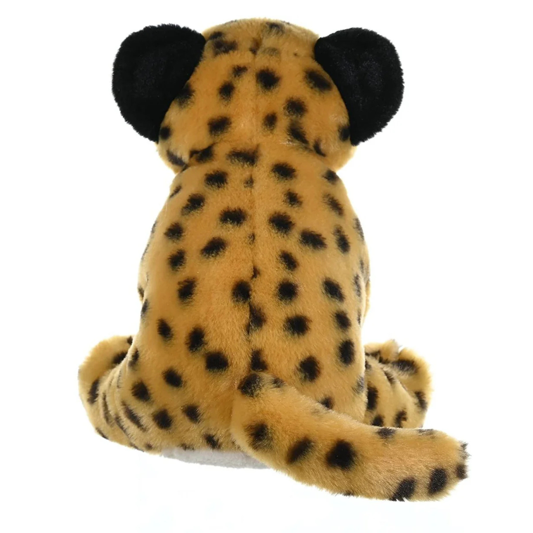Plush toy cheetah back view on a white background