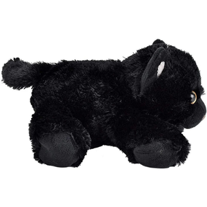 Black plush cat toy on a white background