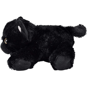Black plush cat toy on a white background