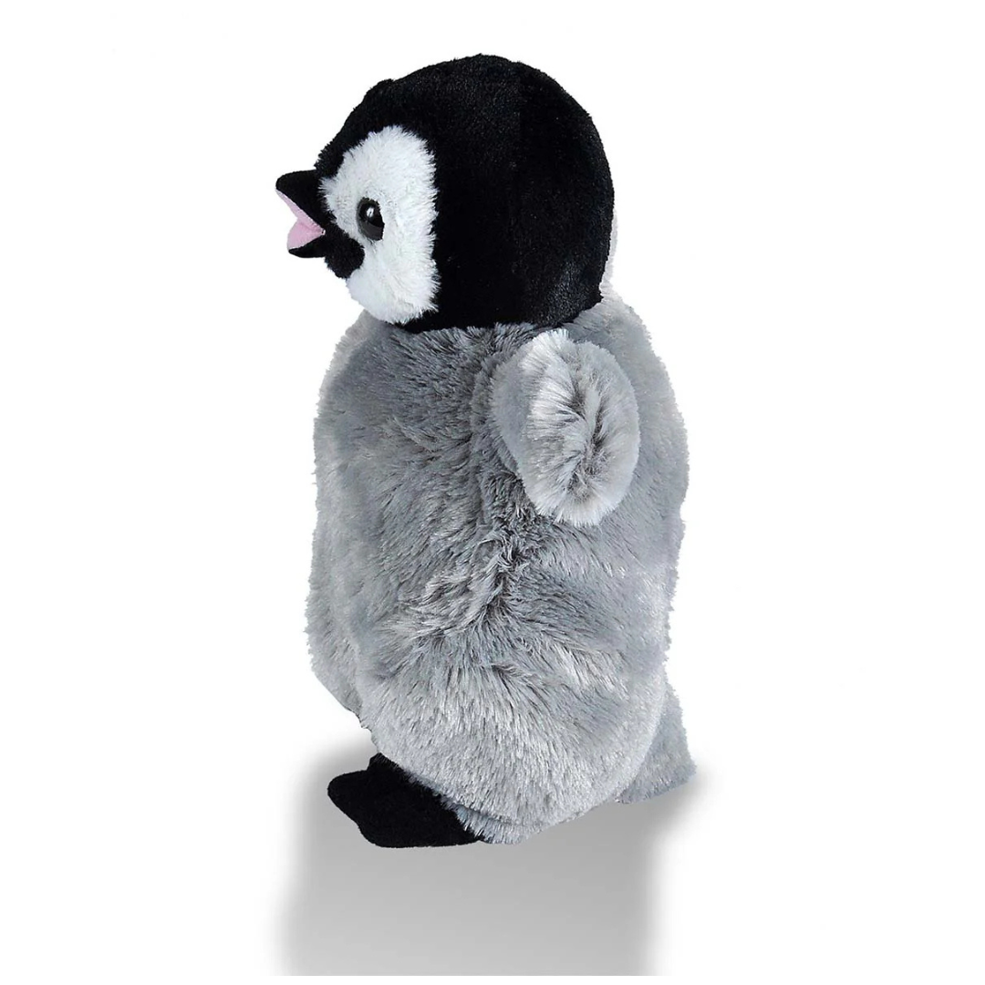 Plush penguin toy on a white background