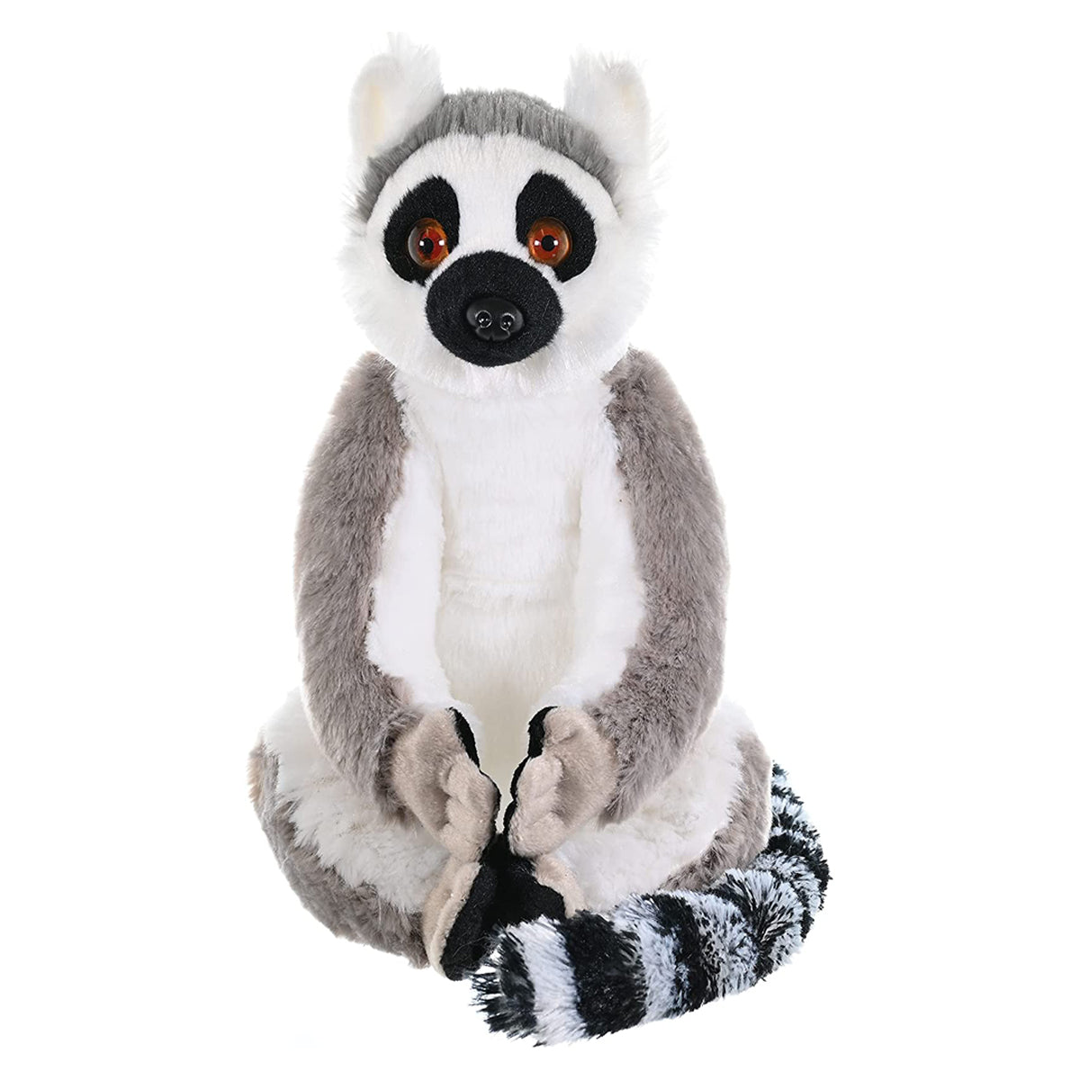 Plush toy lemur on a white background