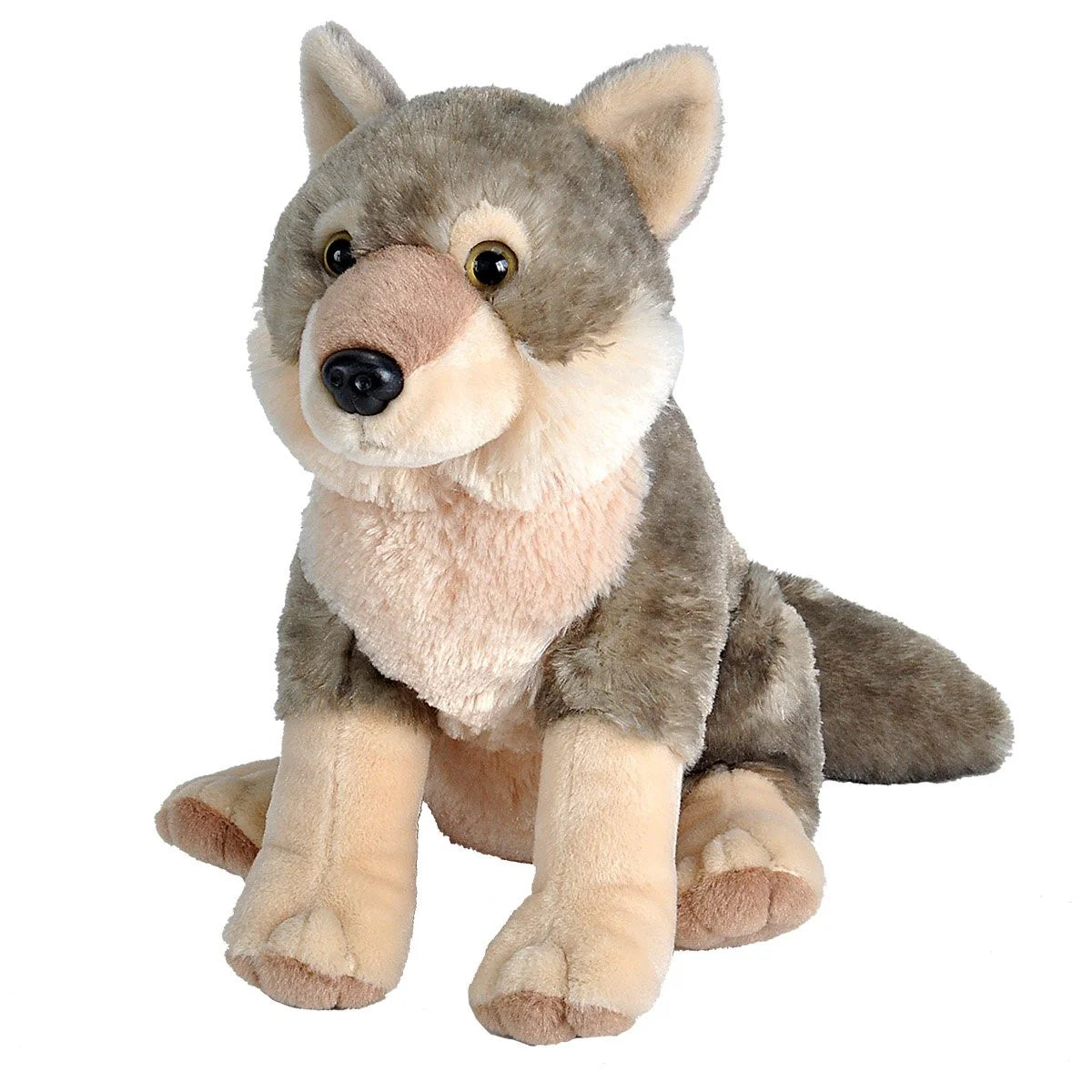 Plush toy wolf on a white background