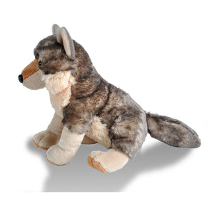 Plush toy wolf on a white background