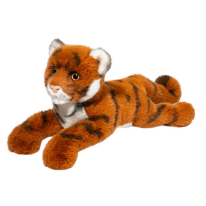 Plush tiger toy on a white background