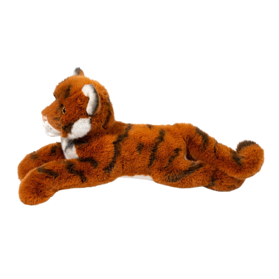 Plush tiger toy on a white background