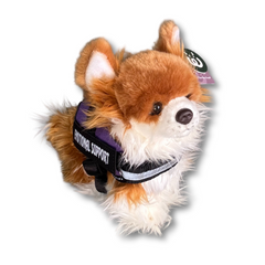 Long Hair Chihuahua - Living Nature - Emotional Support Stuffed Animal wearing a purple emotional support vest - front view plush dog wearing purple essa gear