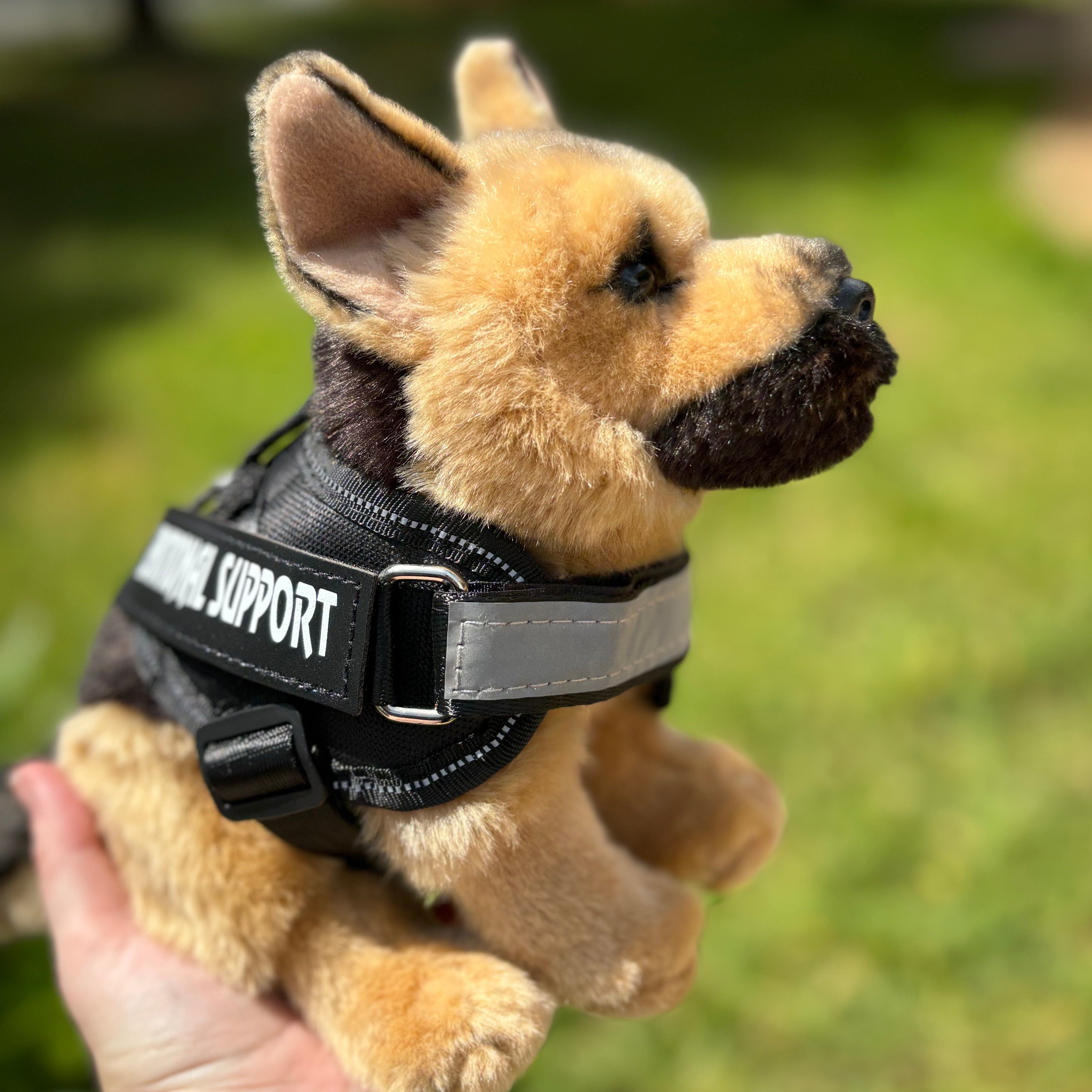 German Shepherd Plushie - Emotional Support Stuffed Animal - ESSA - Living Nature - wearing essa gear emotional support vest
