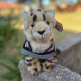 Cheetah plushie wearing a pink emotional support vest - front view - Emotional support stuffed animal