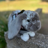 Rabbit Dutch Lop plushie wearing a pink emotional support vest - ESSA