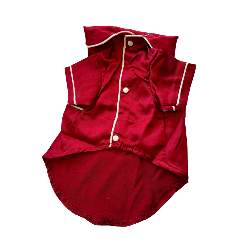red silk pyjamas for plush dogs and stuffed animals